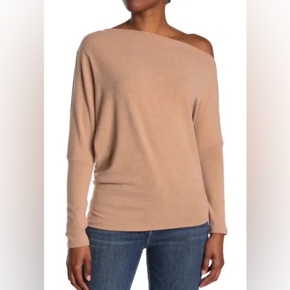 ASTR the Label Off the Shoulder Tan Sweater